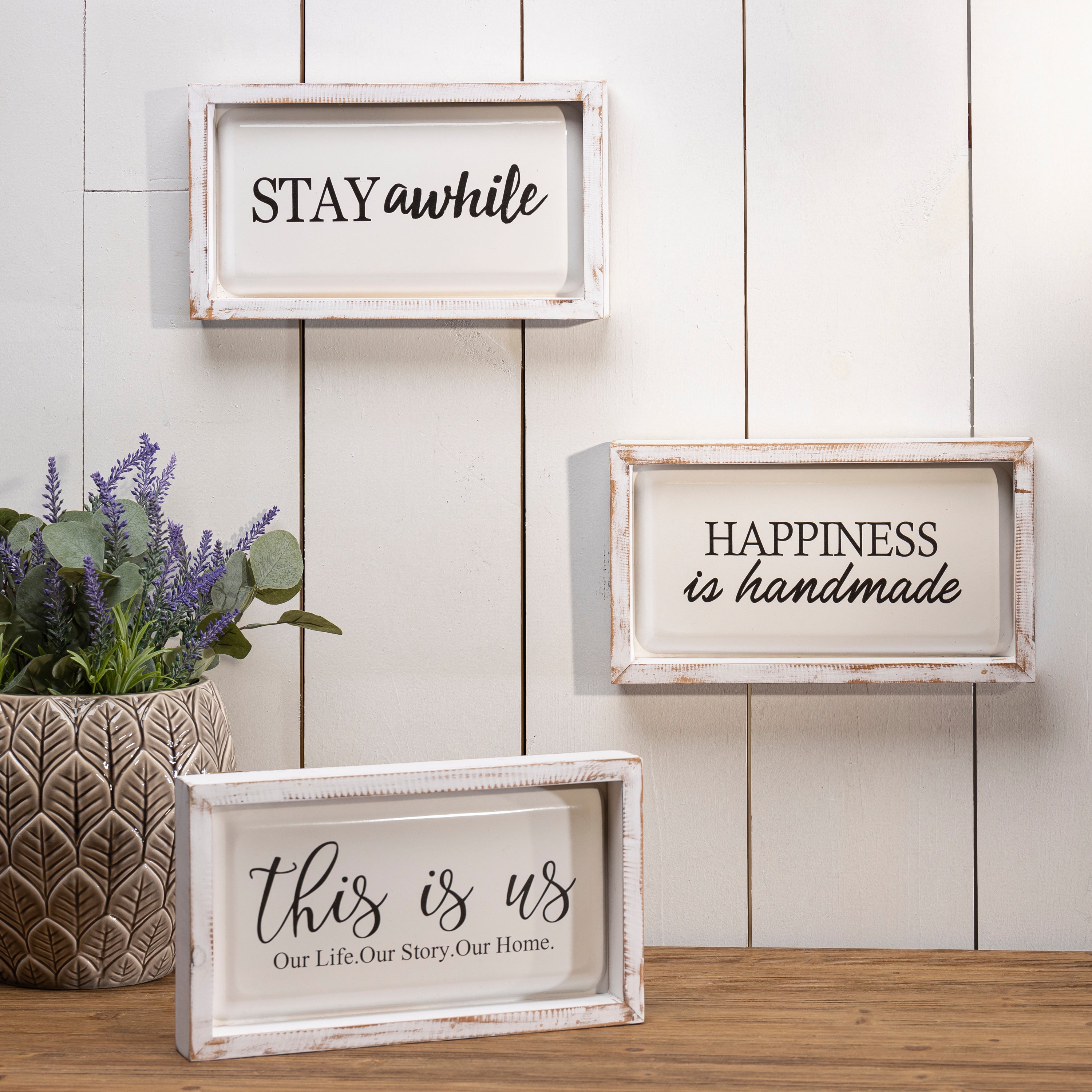 Set of 3 Rustic Assorted Wood and Metal Wall Decor